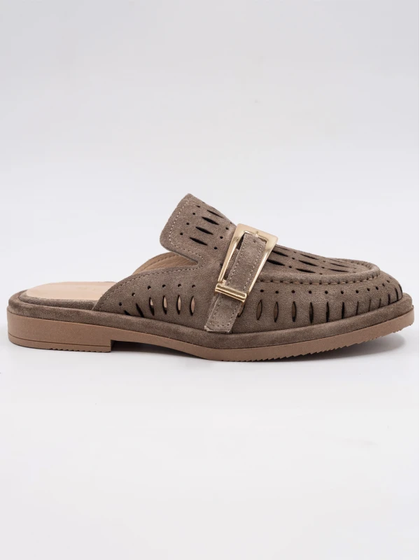 GOLD TOKA DETAY SÜET DERİ TERLİK VİZON