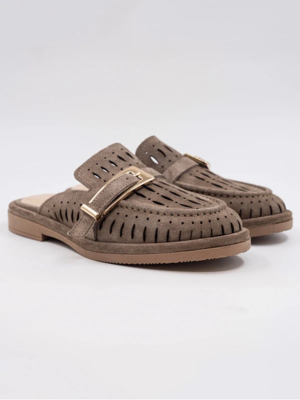 GOLD TOKA DETAY SÜET DERİ TERLİK VİZON