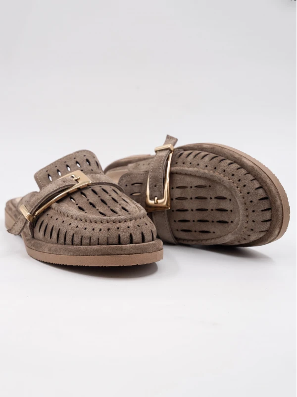 GOLD TOKA DETAY SÜET DERİ TERLİK VİZON