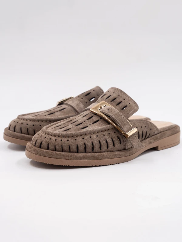 GOLD TOKA DETAY SÜET DERİ TERLİK VİZON