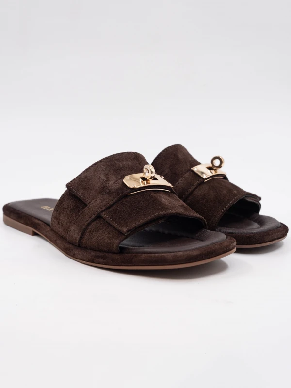 GOLD TOKA DETAY SÜET DERİ TERLİK KAHVE