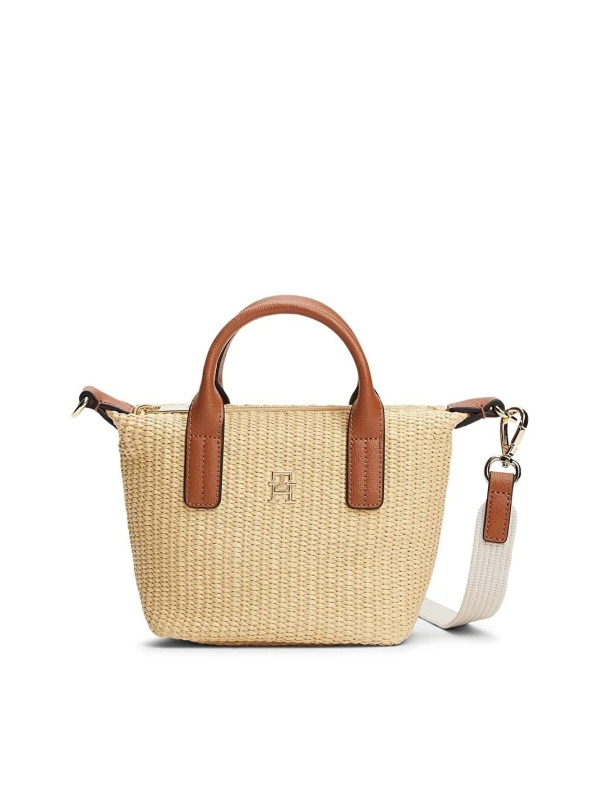 Tommy Hilfiger Popette Mıcro Tote Raffıa BEJ-KAHVE