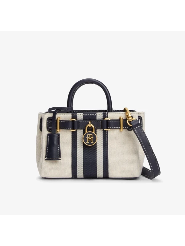 Tommy Hilfiger American İcon Micro Tote Canvas LACİVERT-BEJ