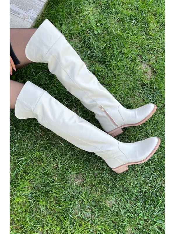 AHŞAP TABAN DETAYLI  UZUN ÇİZME KREM