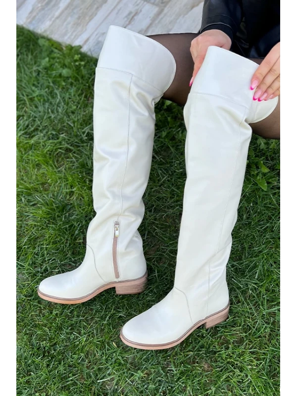 AHŞAP TABAN DETAYLI  UZUN ÇİZME KREM