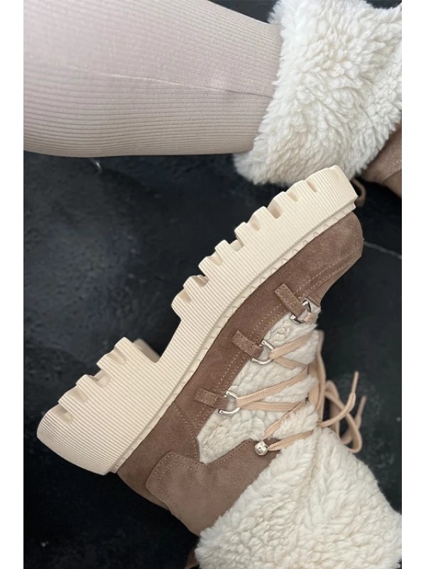 KÜRK DETAYLI KALIN TABAN SÜET  BOT VİZON