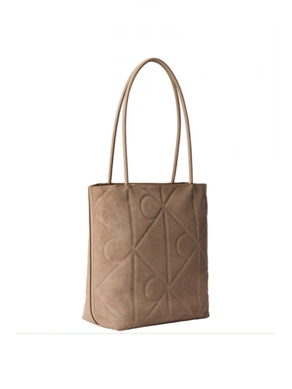 Calvin Klein Emblem Aop Suede Small Tote VİZON