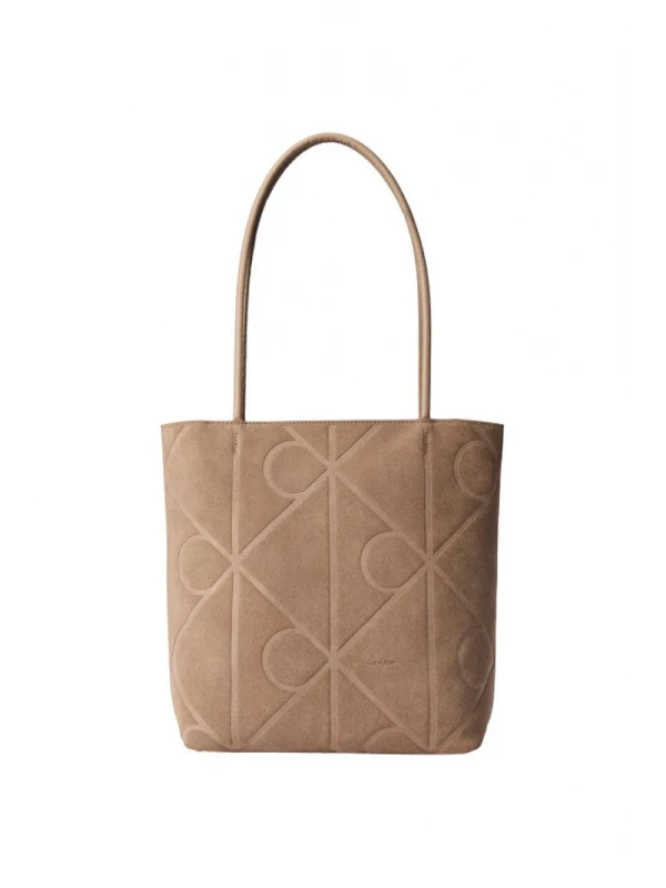 Calvin Klein Emblem Aop Suede Small Tote VİZON