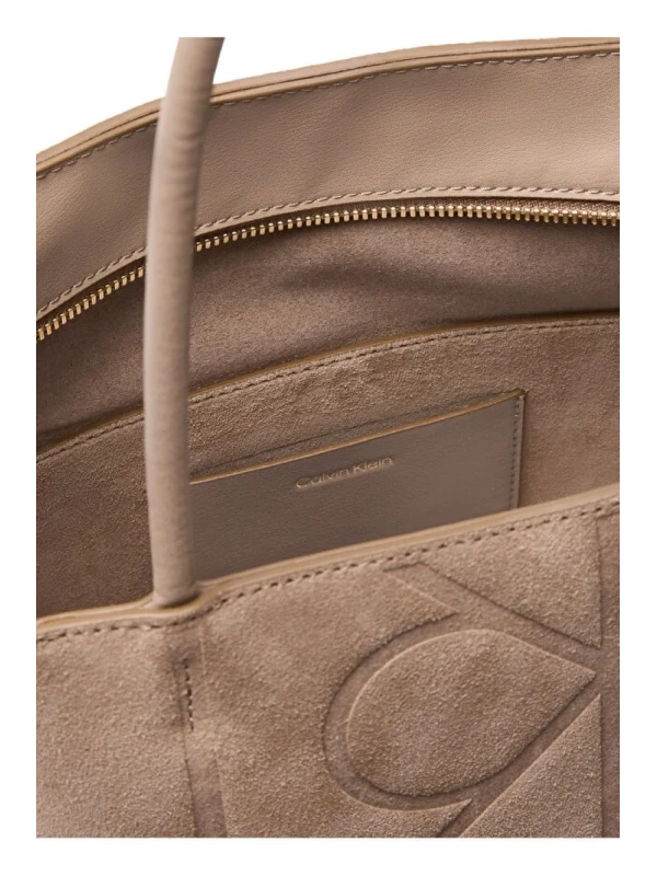 Calvin Klein Emblem Aop Suede Small Tote VİZON