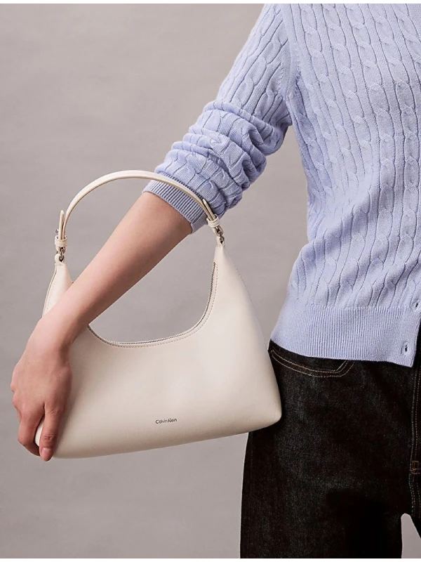 Calvin Klein Foil Logo Shoulder Bag BEYAZ