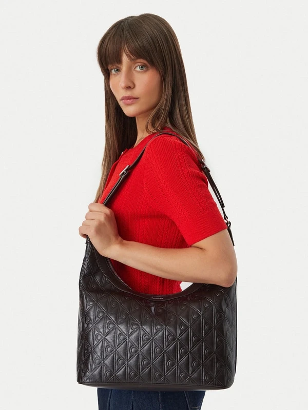 Calvin Klein Emblem Debossed Medıum Shbag KAHVE