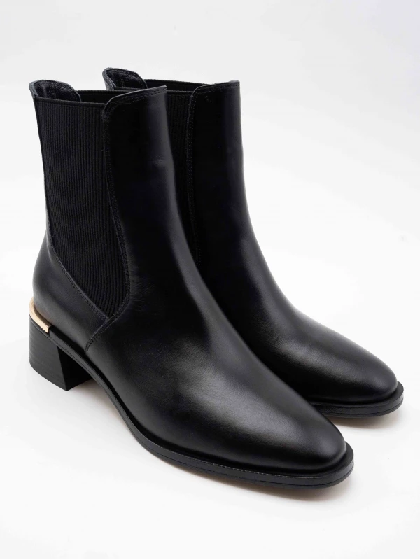 GOLD DETAY DERİ BOT SİYAH