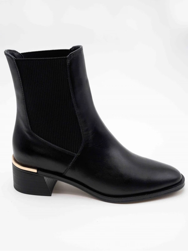 GOLD DETAY DERİ BOT SİYAH
