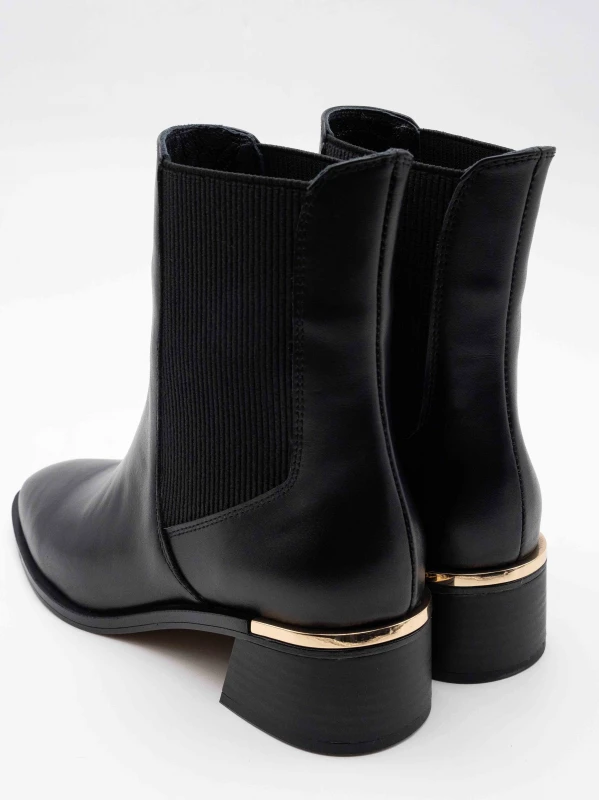 GOLD DETAY DERİ BOT SİYAH
