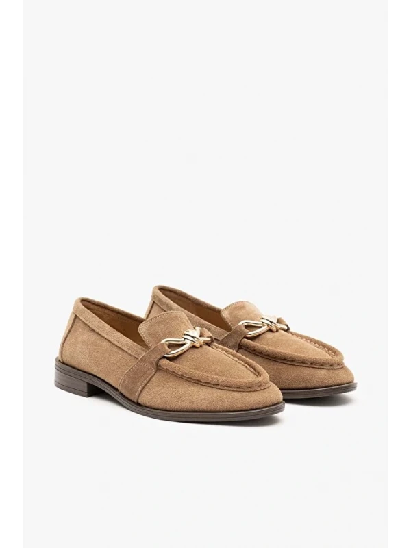 GOLD TOKA DETAY SÜET DERİ LOAFER VİZON