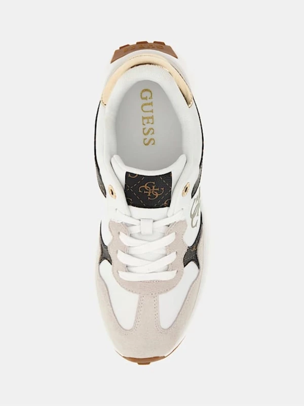 Guess Luckei 4G Logolu Süet Detaylı Sneaker BEYAZ-KAHVE