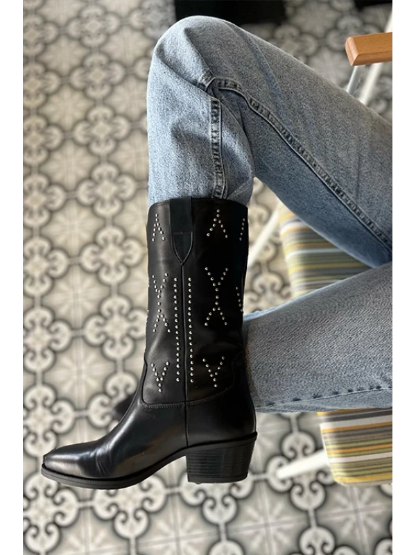 HAKİKİ DERİ WESTERN ÇİZME SİYAH