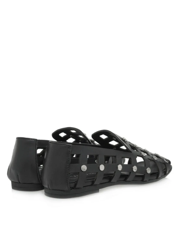 KAFES DETAYLI DERİ BABET SİYAH