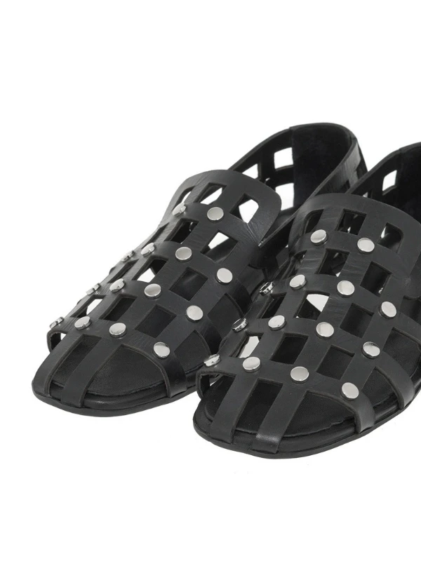 KAFES DETAYLI DERİ BABET SİYAH