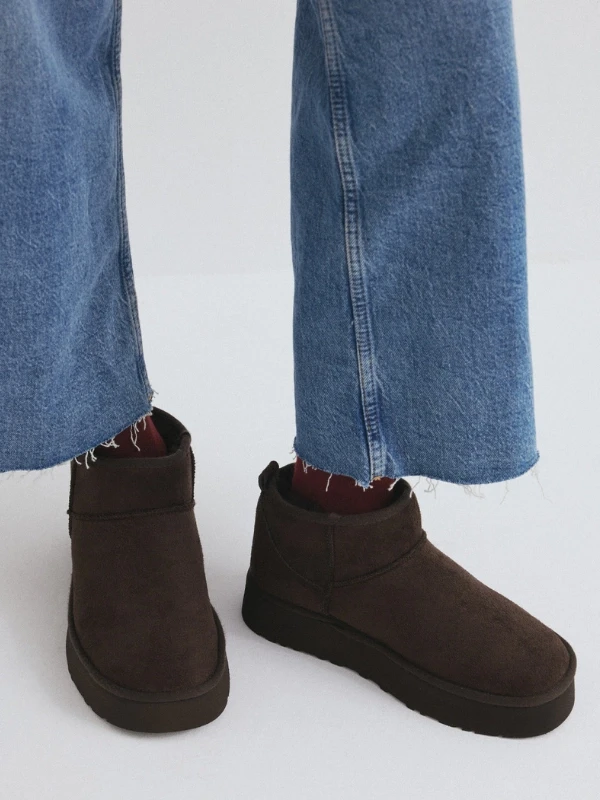 KALIN TABAN DERİ KÜRKLÜ BOT KAHVE