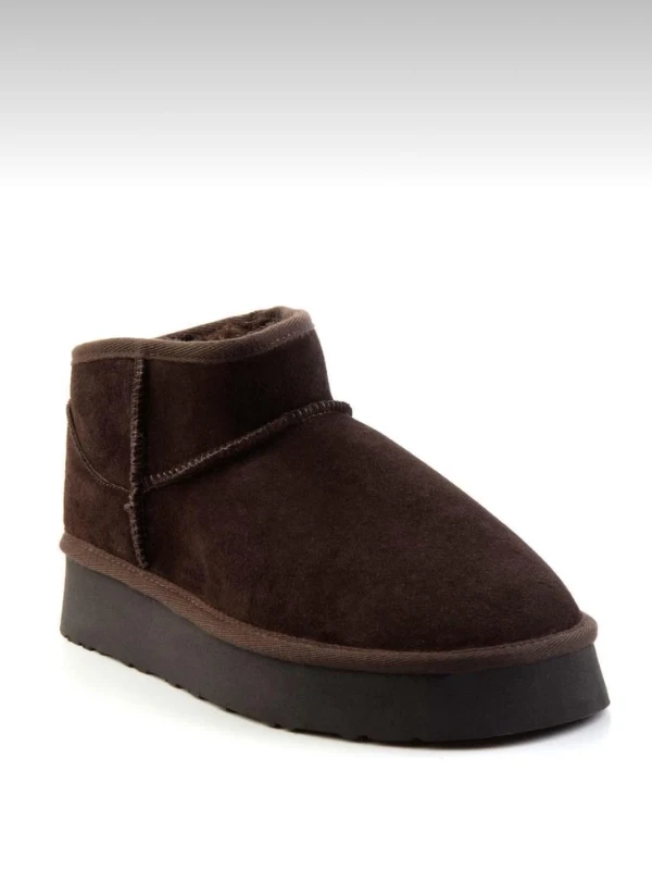 KALIN TABAN DERİ KÜRKLÜ BOT KAHVE