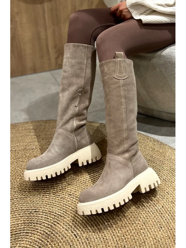 KALIN TABAN DERİ ÇİZME BEJ