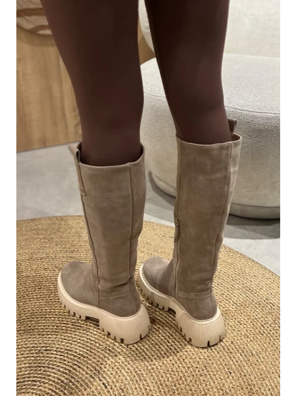 KALIN TABAN DERİ ÇİZME BEJ