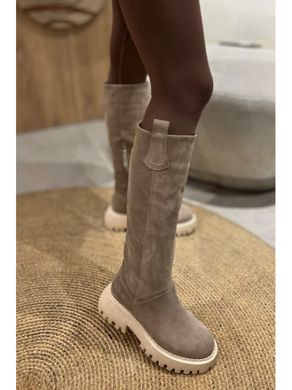 KALIN TABAN DERİ ÇİZME BEJ