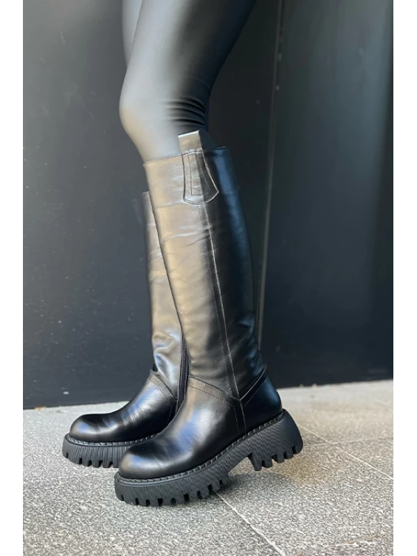 KALIN TABAN DERİ ÇİZME SİYAH