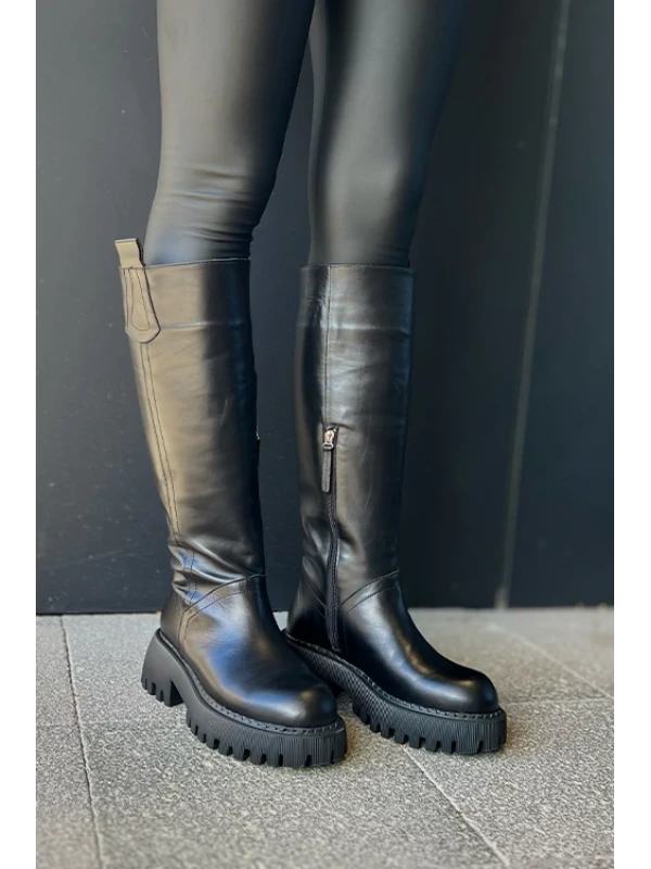 KALIN TABAN DERİ ÇİZME SİYAH