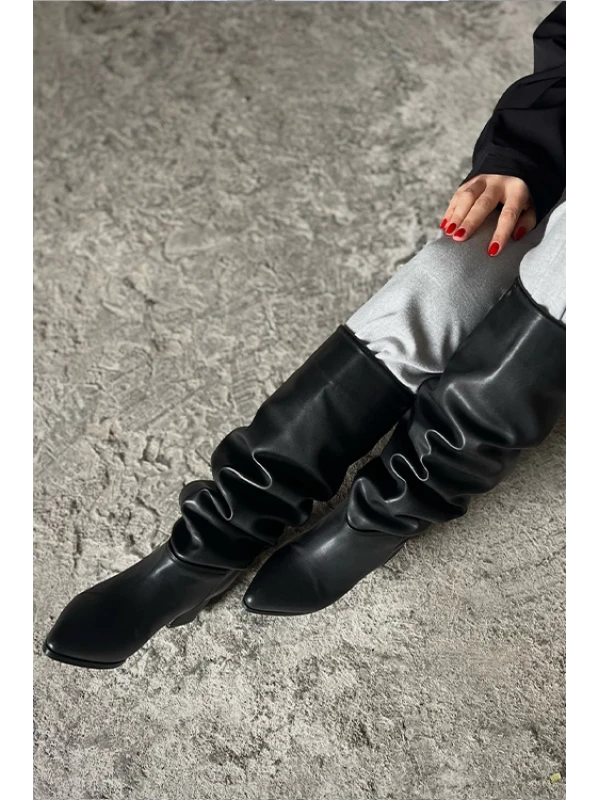 KALIN TOPUK DÜZ ÇİZME SİYAH