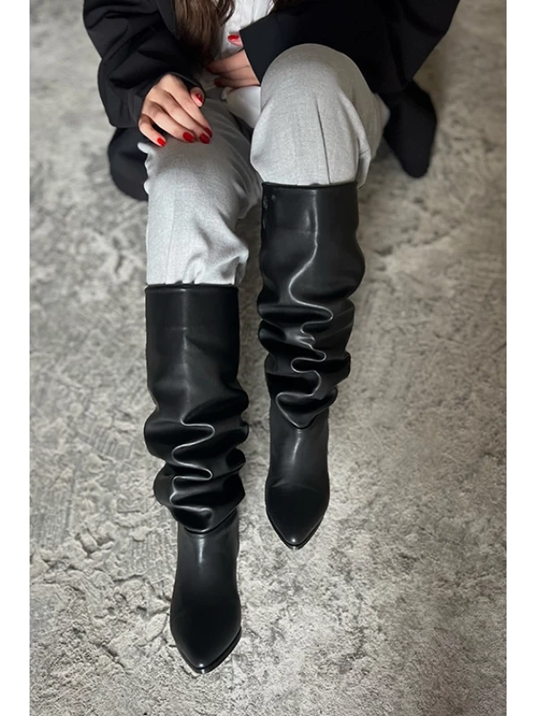 KALIN TOPUK DÜZ ÇİZME SİYAH