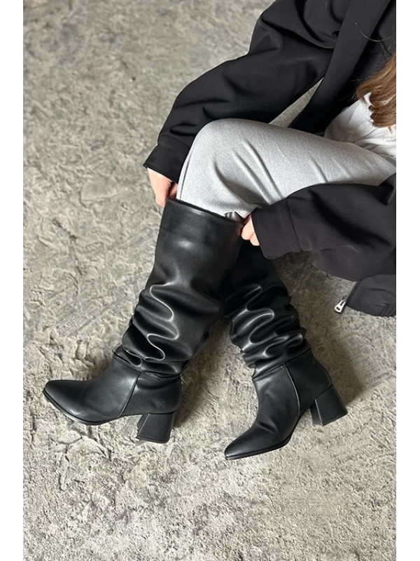 KALIN TOPUK DÜZ ÇİZME SİYAH