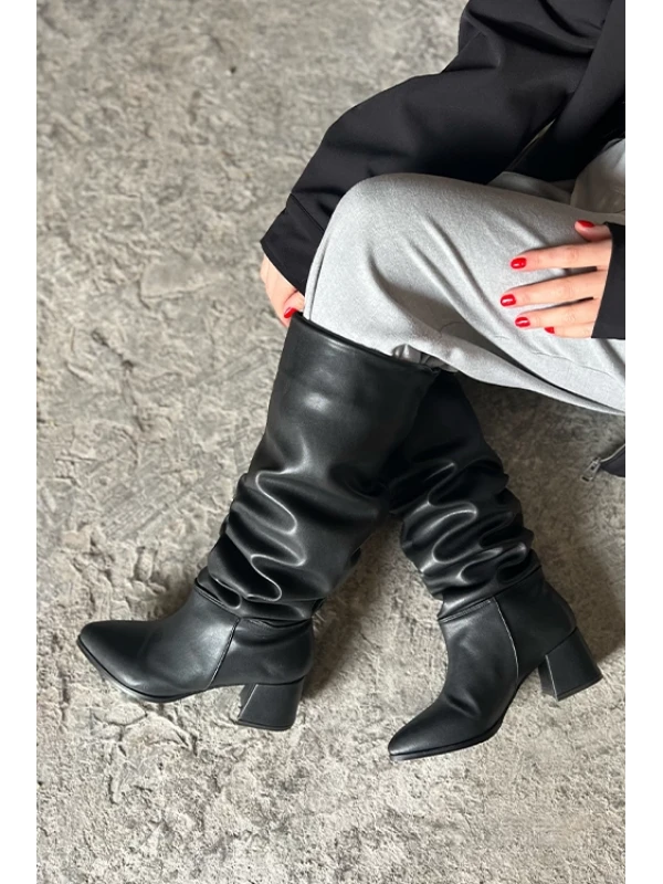 KALIN TOPUK DÜZ ÇİZME SİYAH