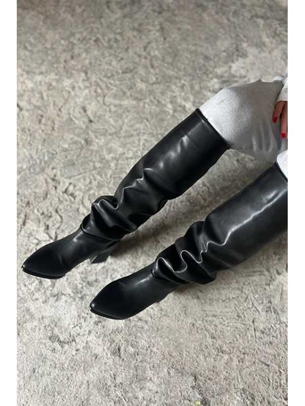 KALIN TOPUK DÜZ ÇİZME SİYAH