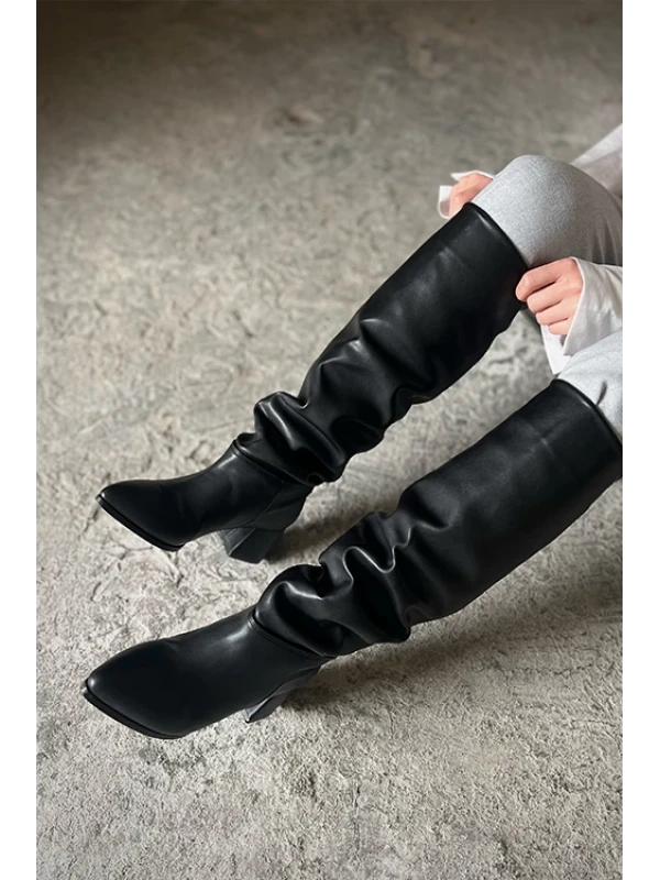 KALIN TOPUK DÜZ ÇİZME SİYAH