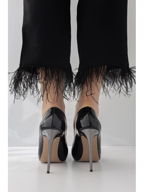 KROKO BASKI İĞNE TOPUK  SİYAH