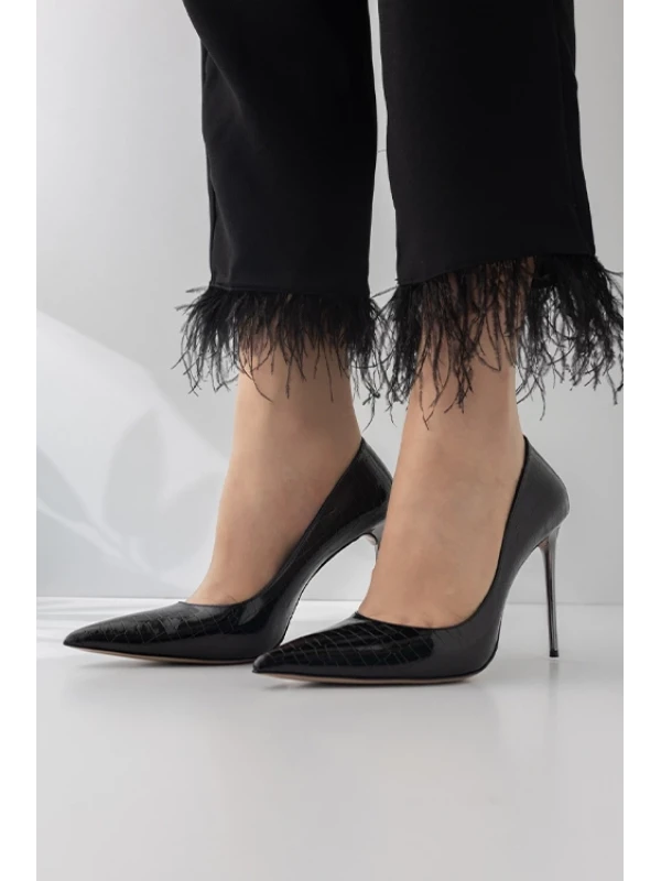 KROKO BASKI İĞNE TOPUK  SİYAH