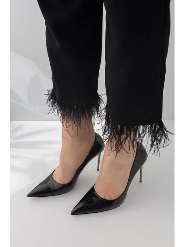 KROKO BASKI İĞNE TOPUK  SİYAH