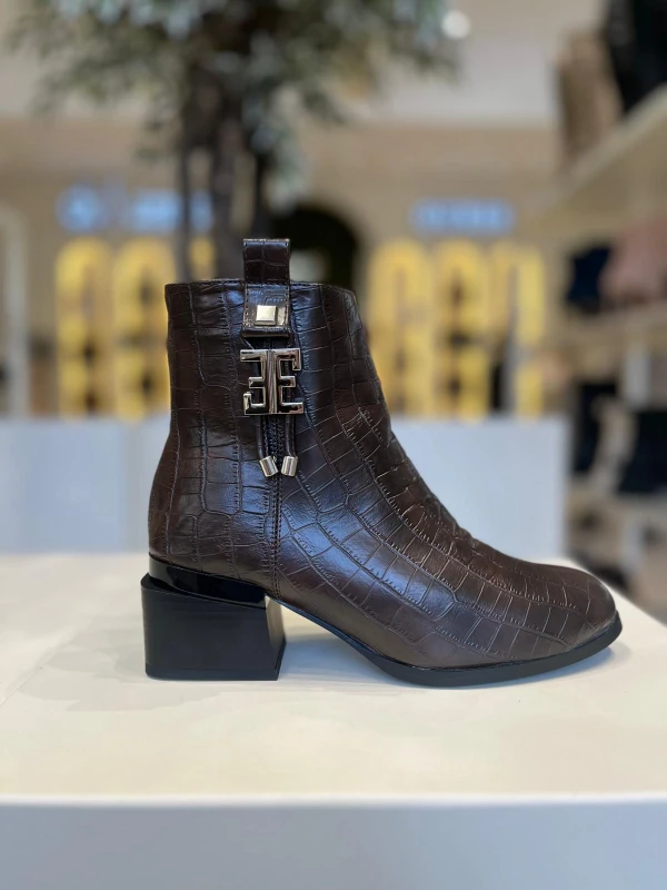 KROKO DETAY DERİ KADIN BOT KAHVE