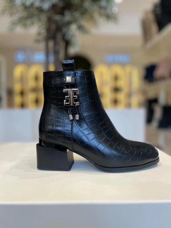 KROKO DETAY DERİ KADIN BOT SİYAH