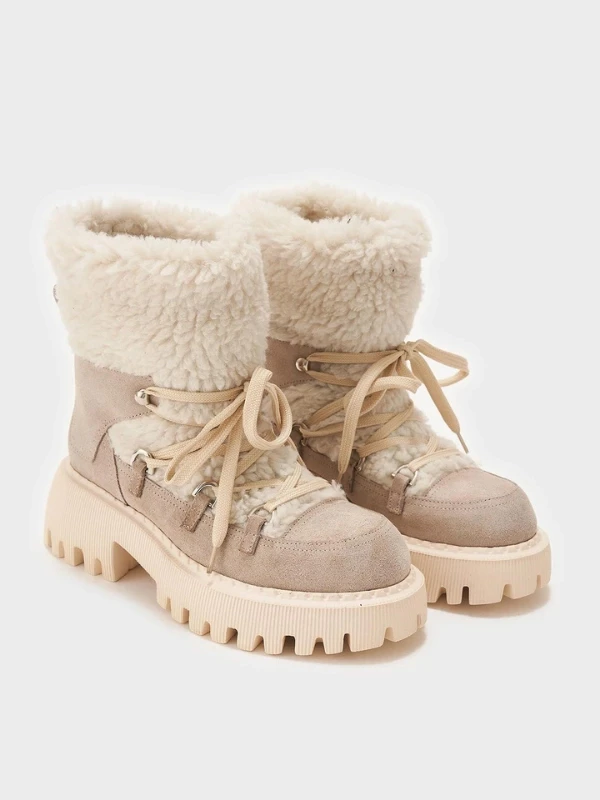 KÜRK DETAYLI KALIN TABAN SÜET BOT BEJ