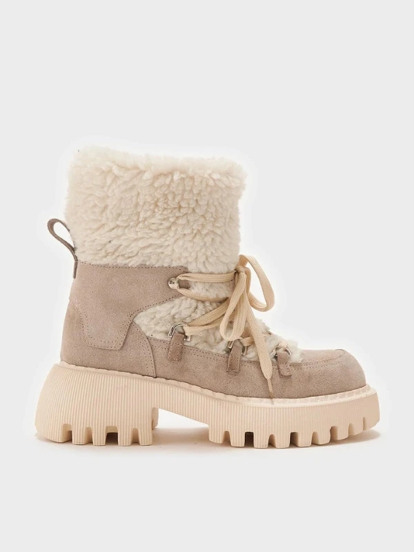 KÜRK DETAYLI KALIN TABAN SÜET BOT BEJ