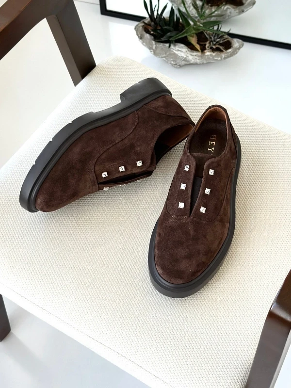 LASTİK DETAY SÜET DERİ LOAFER KAHVE