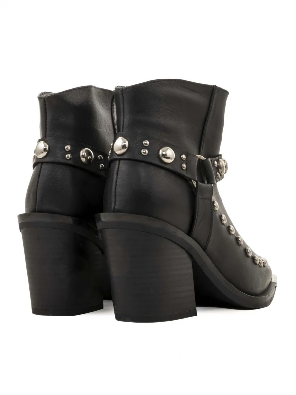 METAL DETAY DERİ WESTREN SİYAH