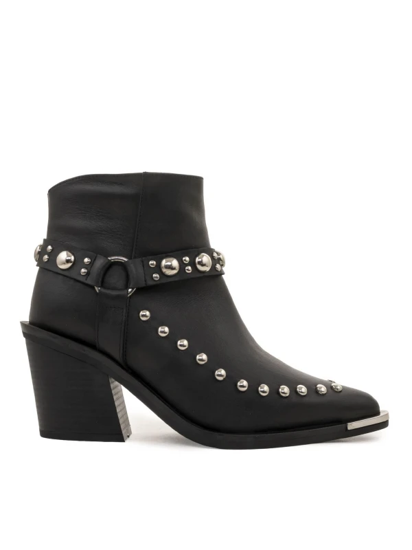 METAL DETAY DERİ WESTREN SİYAH