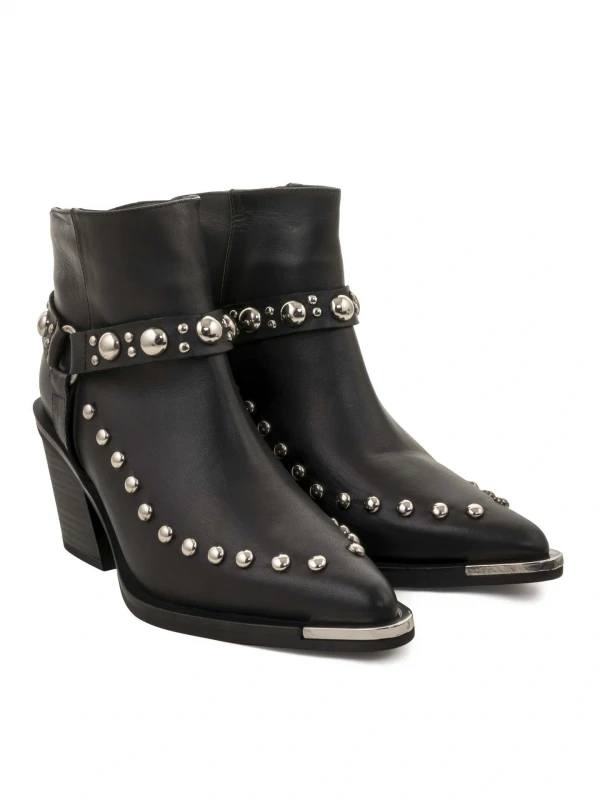 METAL DETAY DERİ WESTREN SİYAH