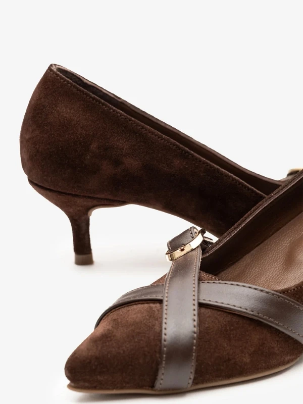 MİNİ TOPUK SÜET DERİ STİLETTO KAHVE