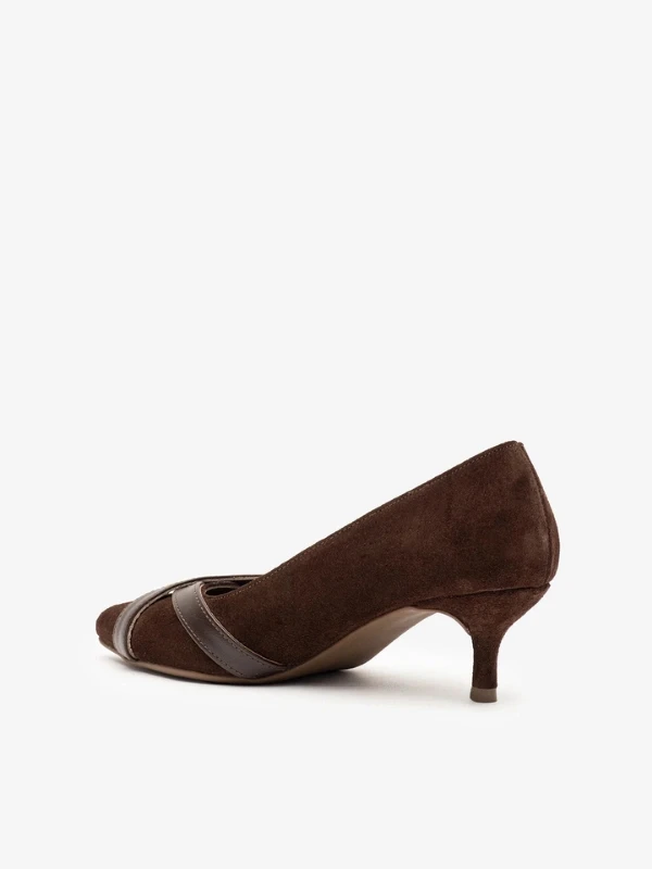 MİNİ TOPUK SÜET DERİ STİLETTO KAHVE