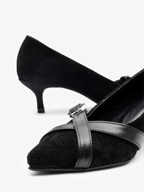 MİNİ TOPUK SÜET DERİ STİLETTO SİYAH